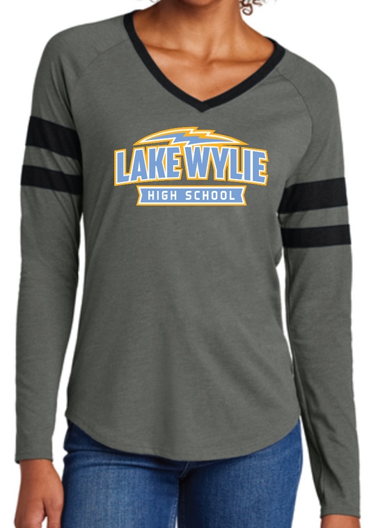 Womens Stripe Long Sleeve V-Neck Tee