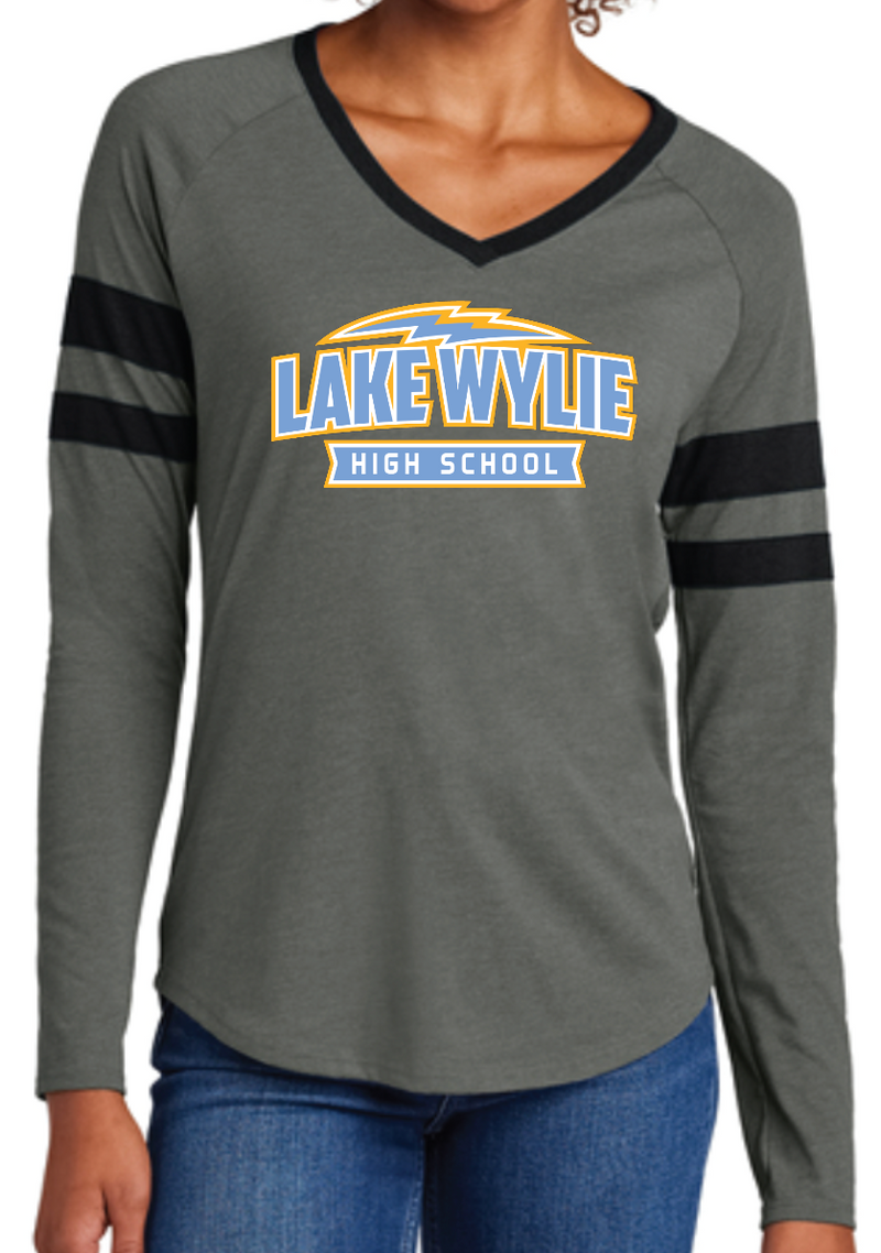 Womens Stripe Long Sleeve V-Neck Tee